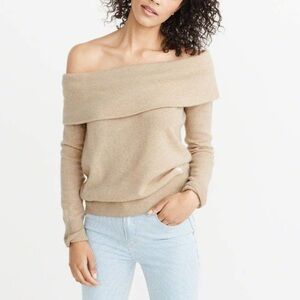 Abercrombie & Fitch Tan Off Shoulder Wool Blend Soft 3/4 Sleeve Sweater Top Sz M